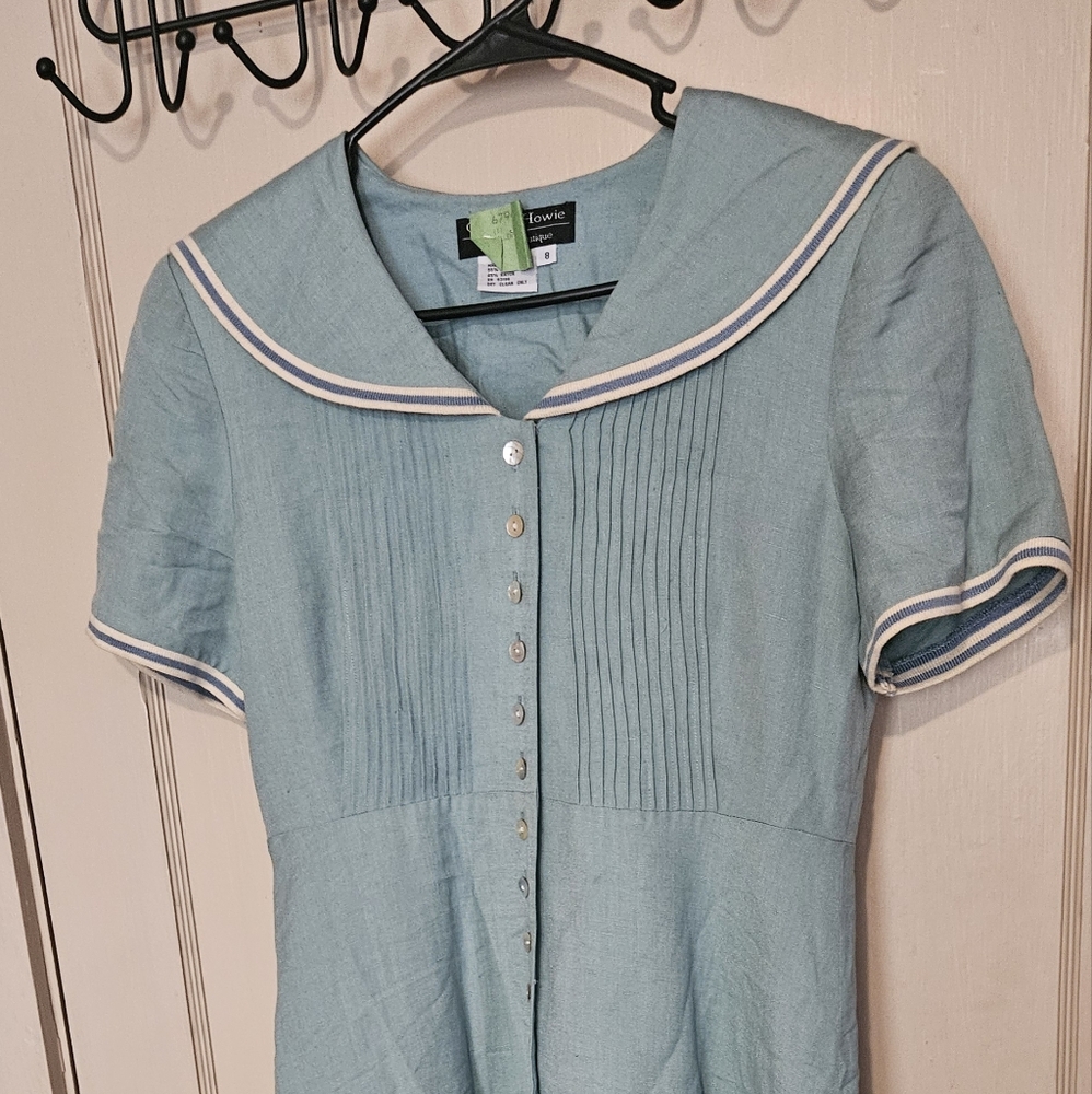 Blue Pleated Buttoned Sundress